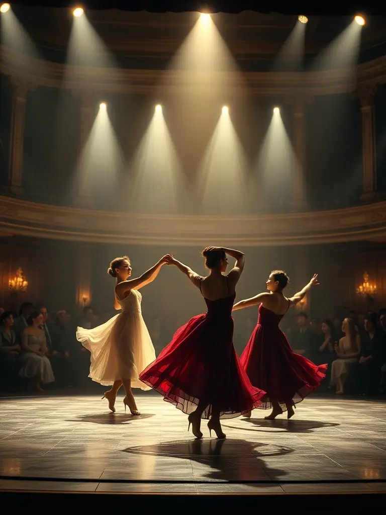 A dynamic photo of a live dance performance on stage with an engaged audience, showcasing MONDES CROISÉS' Performance Events.